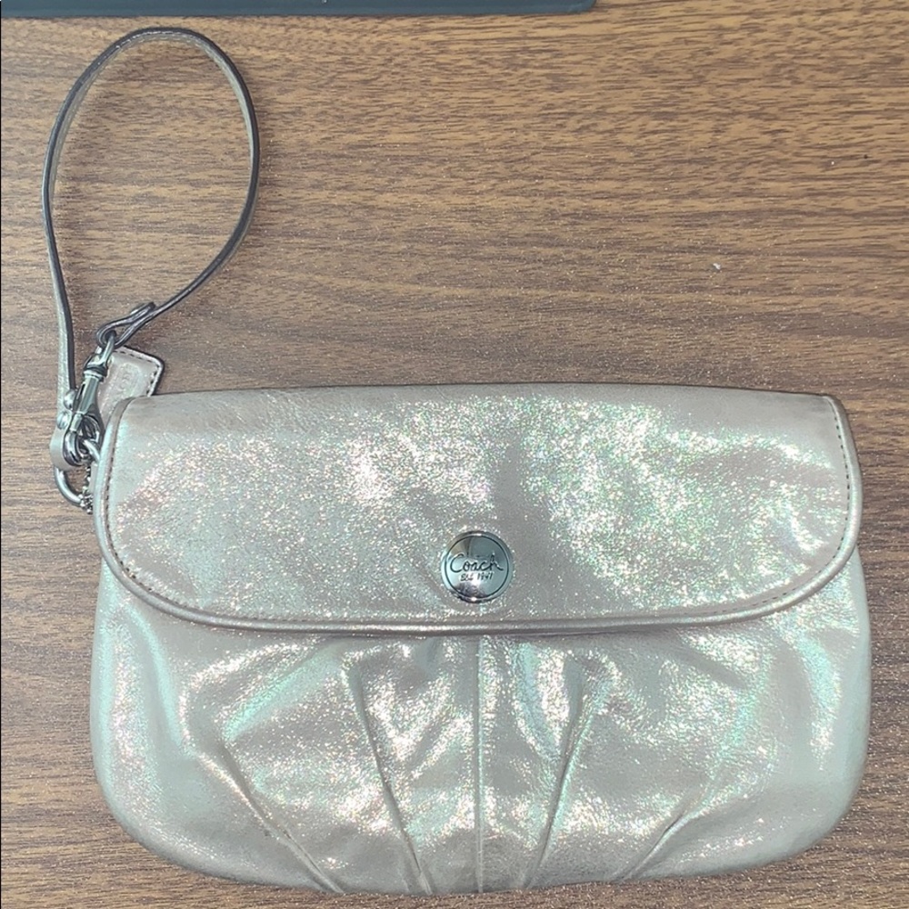 Coach metallic gold wristlet clutch